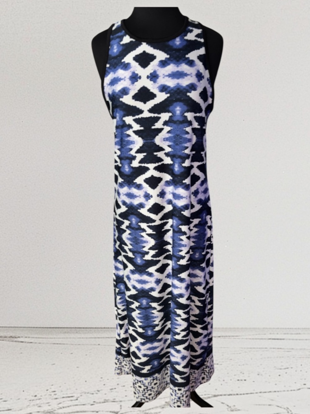Ninety Blue, Black & White Abstract Print Maxi Dress, P2P:18-19.5”, L:57”